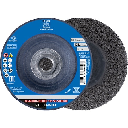 Pferd Grinding Disc, 5 in Dia, Ceramic, CC-GRIND-ROBUST 61151